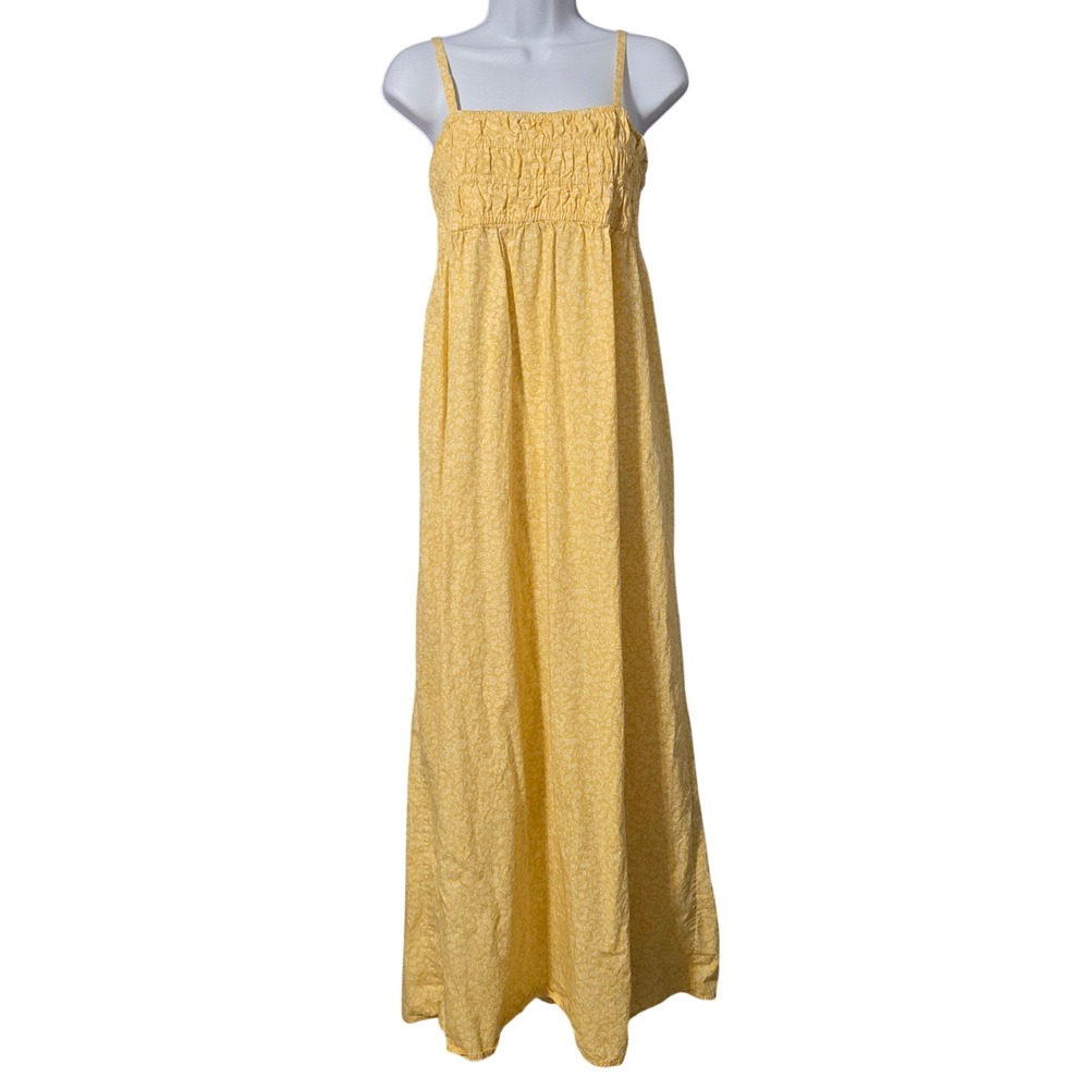 True Craft Floral Smocked Maxi Dress XL Yellow Boho Cottagecore Cotton Sundress